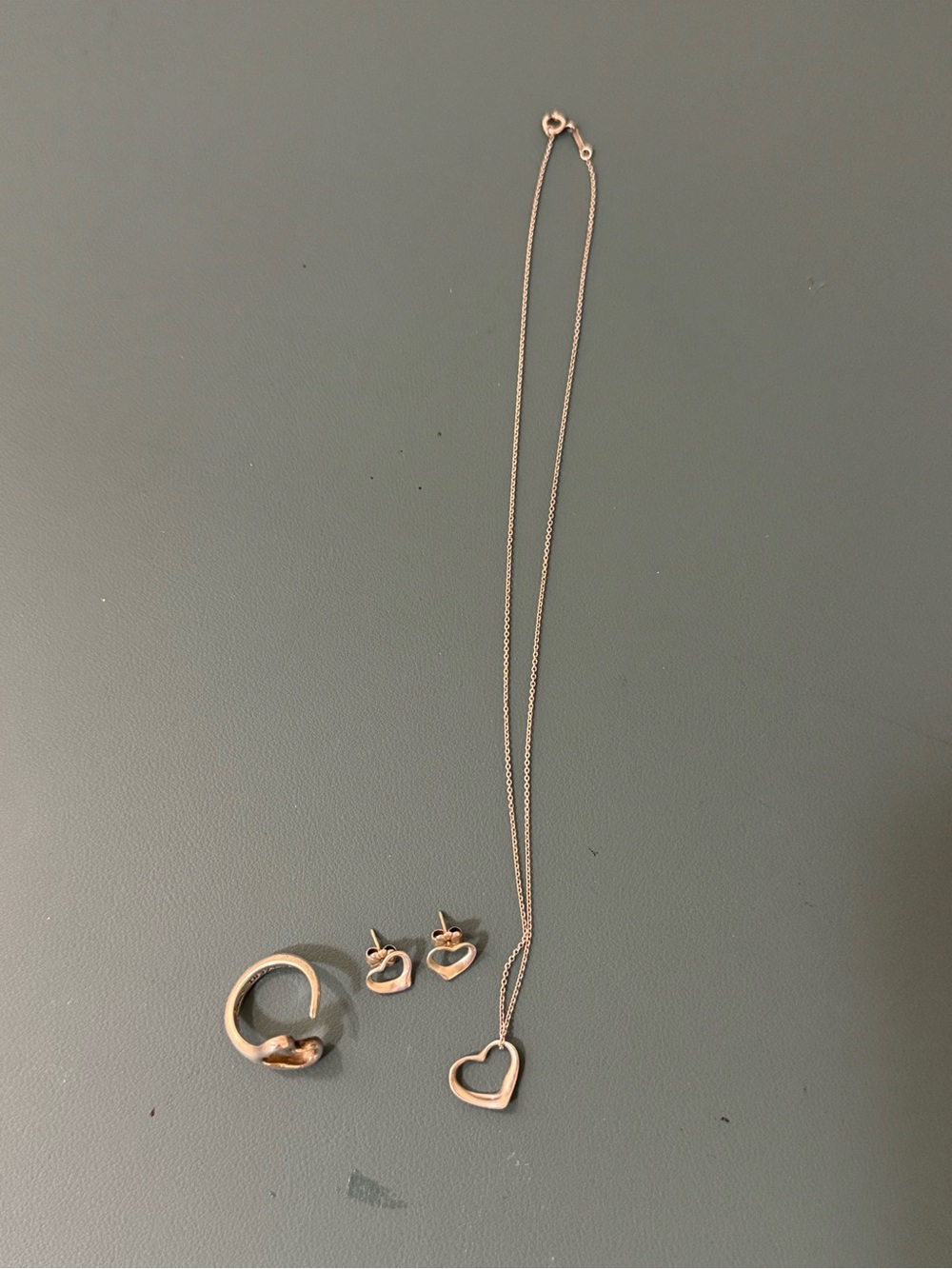 Authentic Tiffany & Co. Elsa Peretti Open Heart Sterling Silver Jewelry Set